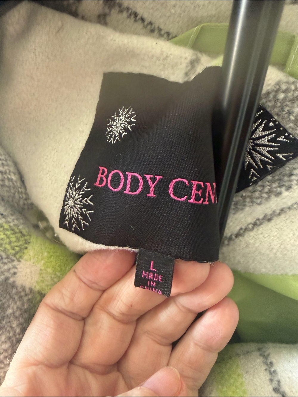 Body Central Gray, White & Lime Plaid Double-Breasted Pea Coat - Picture 2 of 4